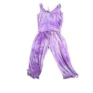 QUE Sleepwear Set Women’s M Purple Tie-Dye Tank & Joggers